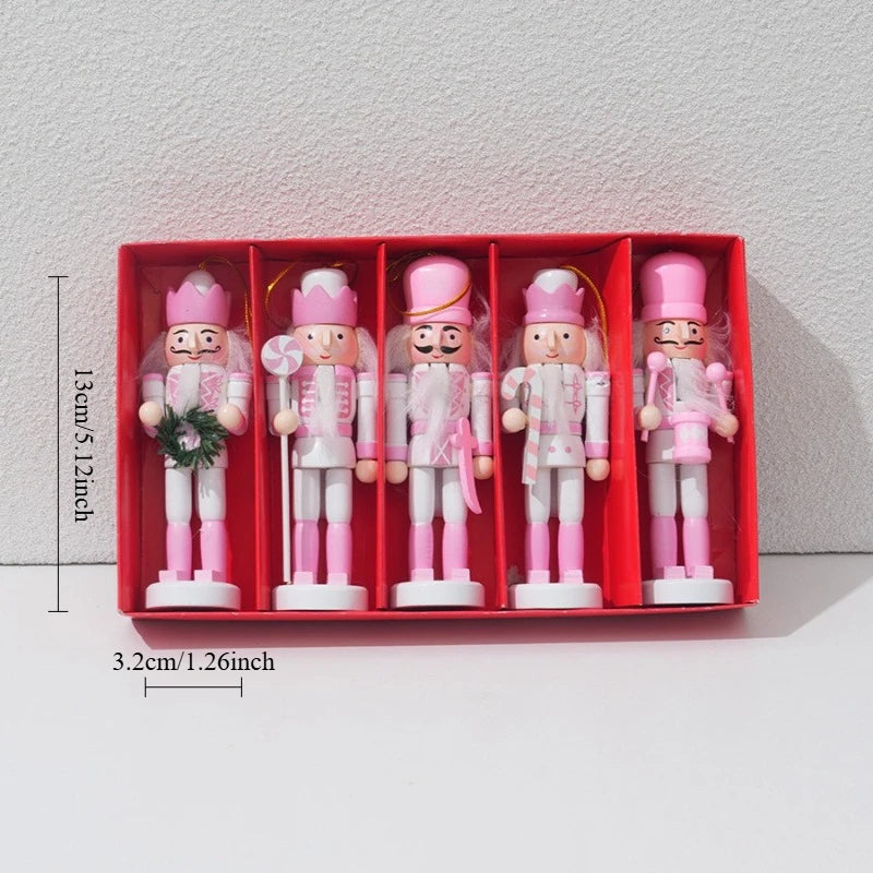 5-Piece Pink Standing Nutcracker Doll Christmas Pendant Set Christmas Ornament Set Babs 12cm set