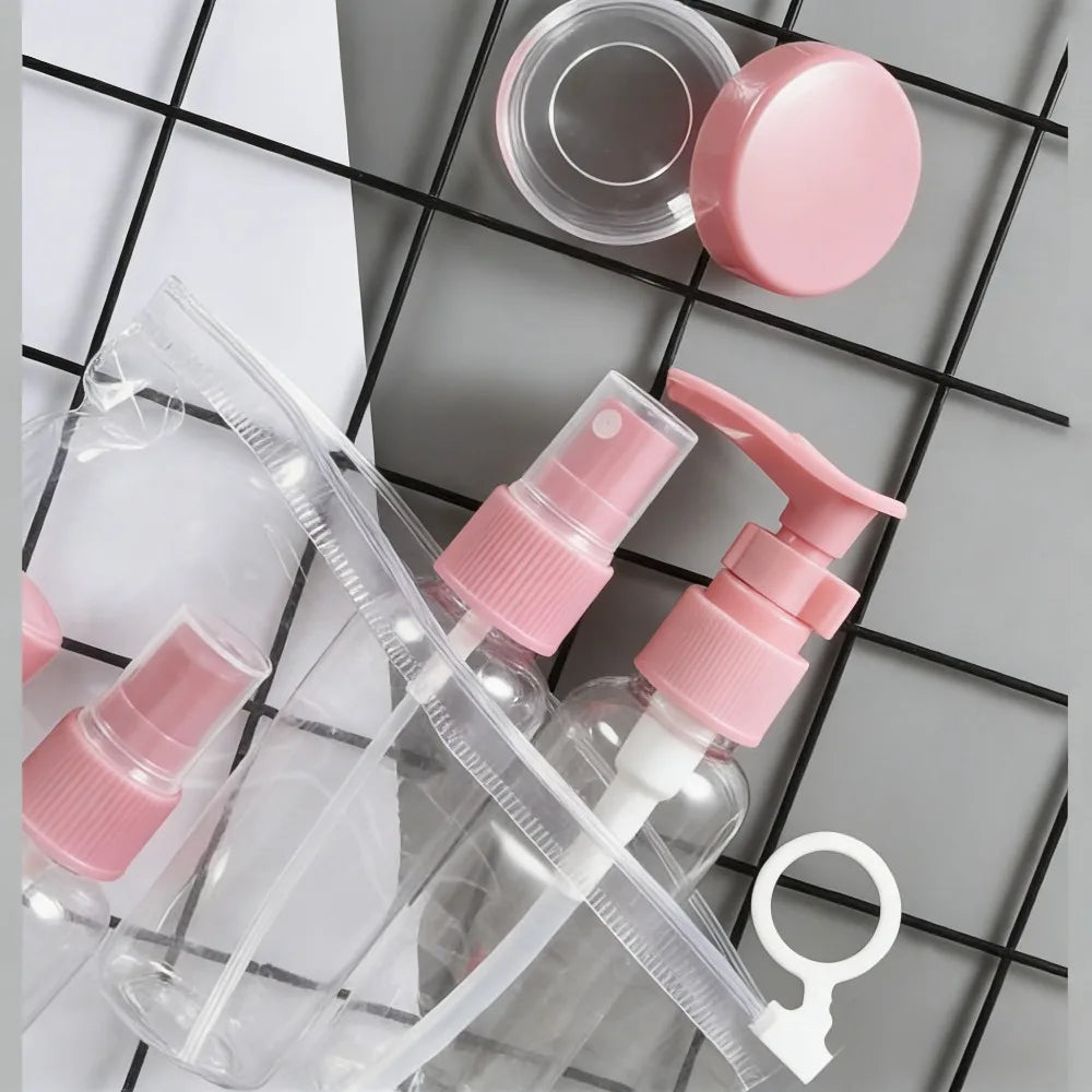 7-Piece Leak-Proof Travel Bottles Set | Refillable Pump & Spray Travel Bottle Set Babs