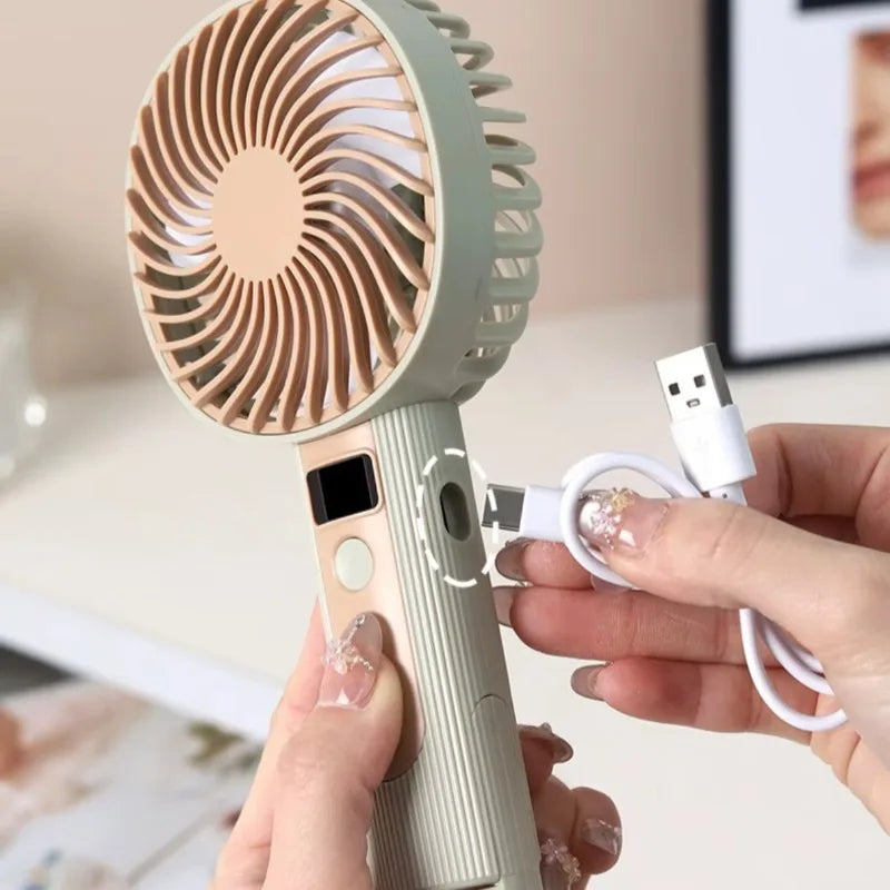 120-Speed Handheld Fan Digital Display USB-C Rechargeable 2-in-1 Handheld Portable Fan Babs