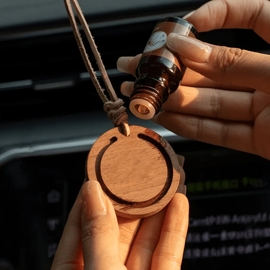 Round Wood Car Diffuser – White Wax Wood & Black Walnut Handmade Wood Car Diffuser Babs
