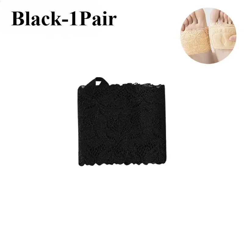 Women's Non-Slip Half Sole Lace Foot Cover Socks 1-10 Pairs Half Sole Foot Cover Babs Black-1Pair