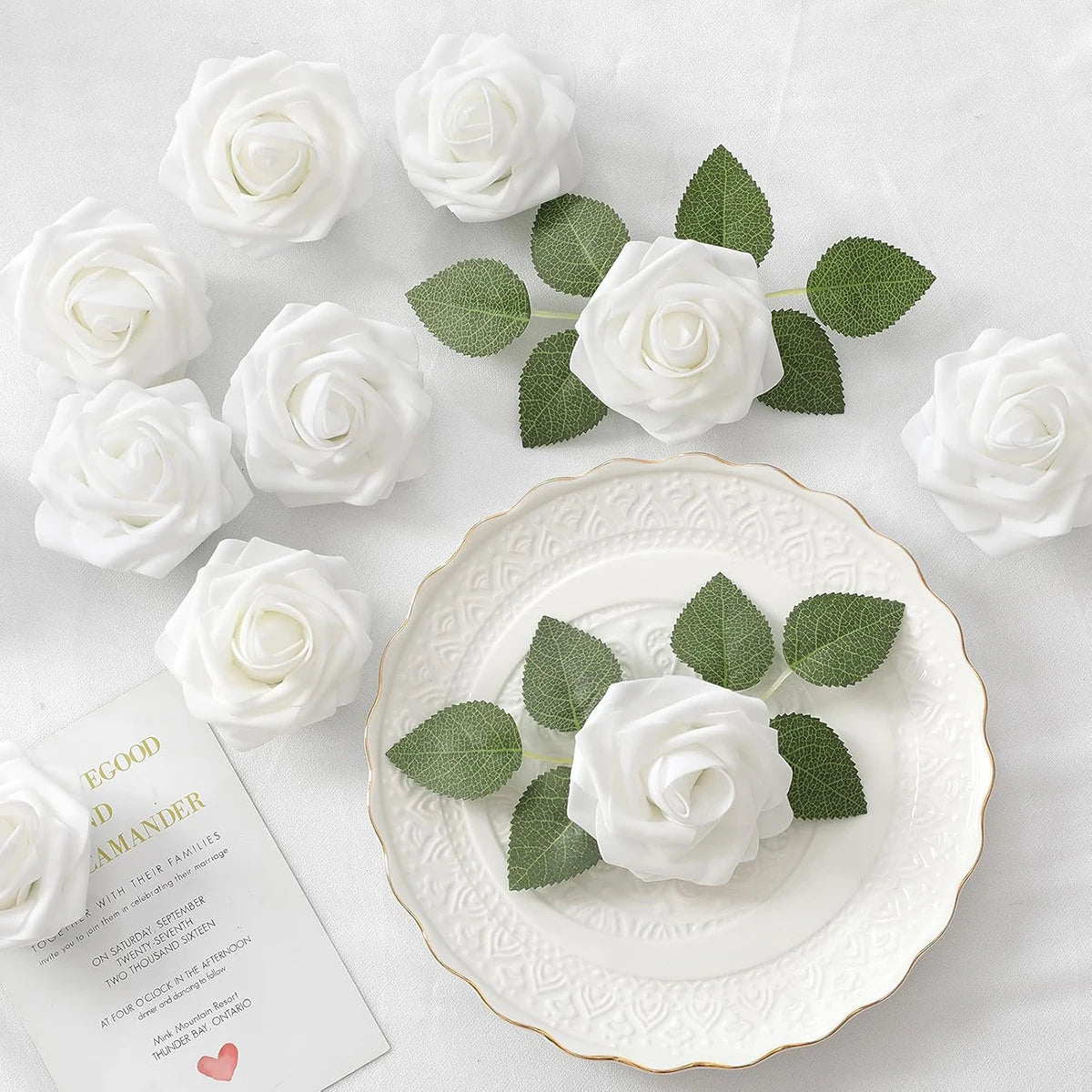 30 Artificial PE Foam Roses with Stems | Wedding & Party Décor Artificial Flower Set Babs