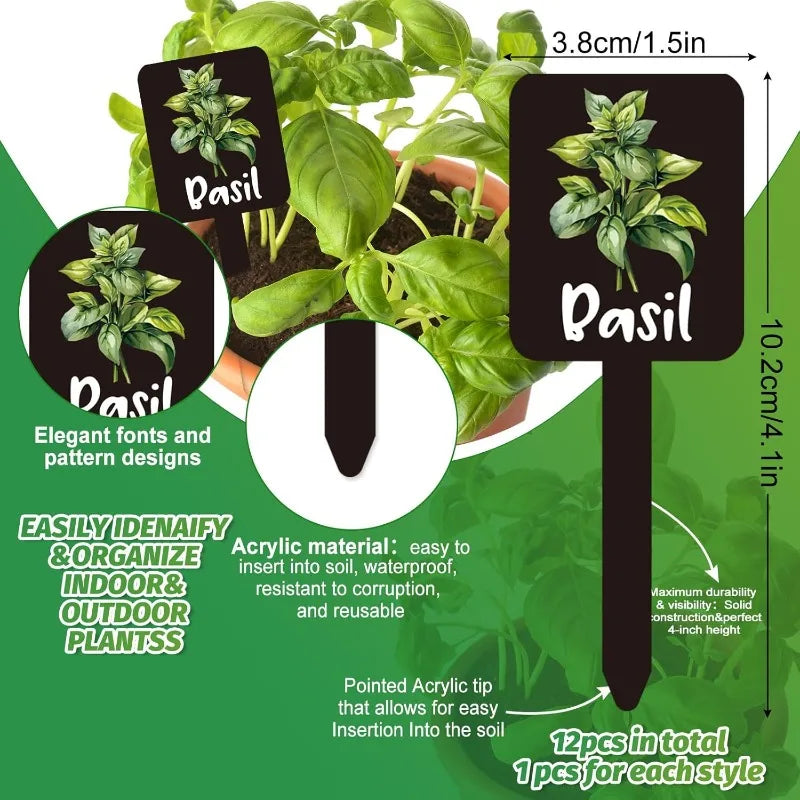 12-Piece Acrylic Herb Garden Plant Labels & Markers Garden Plant Markers Babs