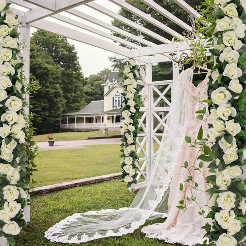 Artificial Rose Vine Silk Garland – Wedding & Home Décor, 220cm Silk Flower Garland Babs