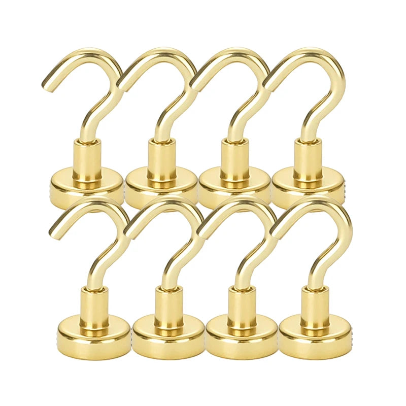 Magnetic Hooks 8-Pack – Heavy-Duty Stainless Steel Organizer Magnetic Hooks Babs 8Pcs-Golden