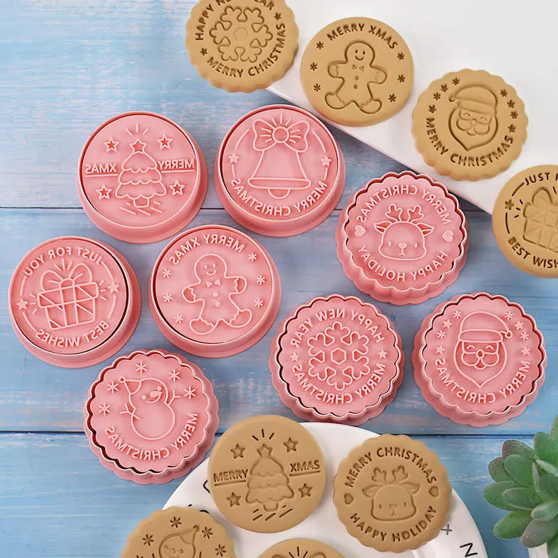 8-Pc Christmas Cookie Cutters & Stamp Set – Holiday Baking Cookie Cutter Set Babs