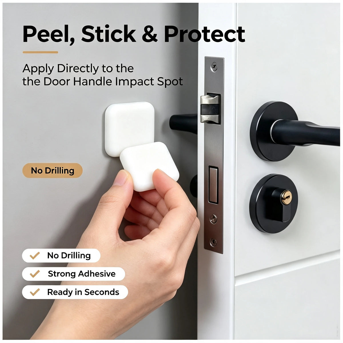 3-Pack Silicone Door Handle Bumpers – Self-Adhesive Wall Protector Door Bumper Pads Babs