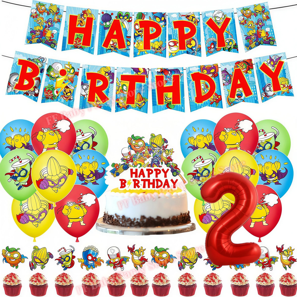 Superthings Party Balloons, Cake Toppers & Backdrop Set – 6pcs Party Decoration Set Babs 31pcs number-2 others