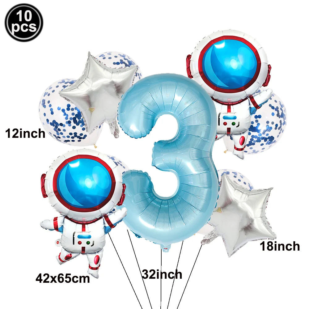 Space Theme Birthday Balloon Set – Astronaut Rocket 32" Numbers Party Balloon Set Babs B-3 As pictures show