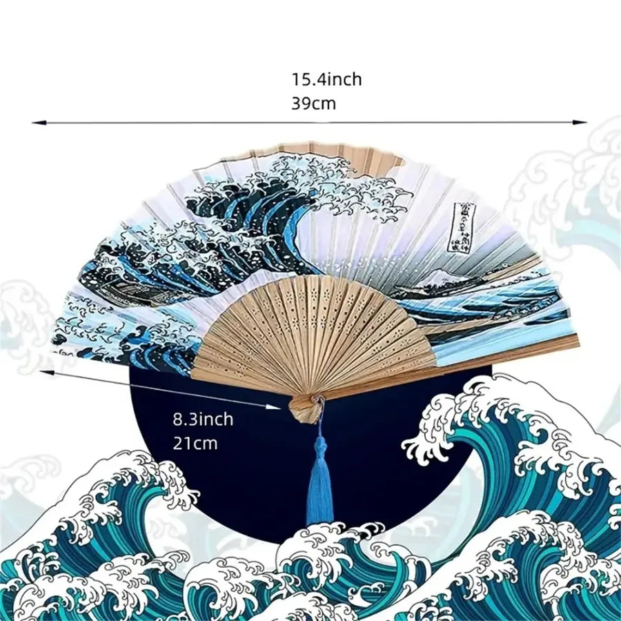 Japanese Folding Fan – Handmade Kanagawa Wave Vintage Hand Fan Decorative Hand Fan Babs