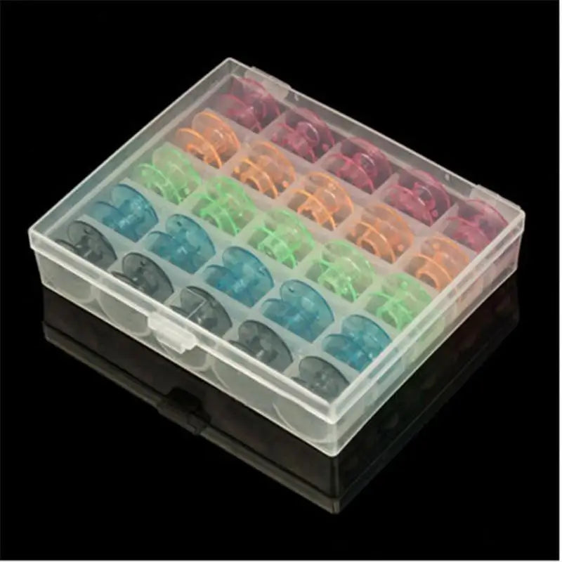 25pc Coloured Plastic Bobbins with Case – Fits Brother & Janome Sewing Bobbins Set Babs