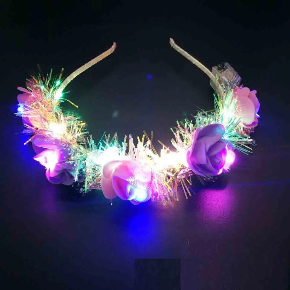18pcs LED Flower Hair Wreath & Glow Bracelet Party Set LED Party Accessories Babs