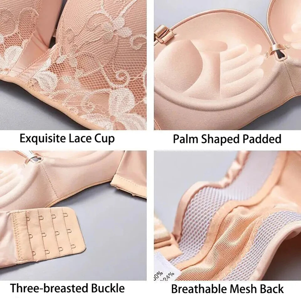 Women's Strapless Push Up Bra – Floral Embroidery Bralette Strapless Push Up Bra Babs