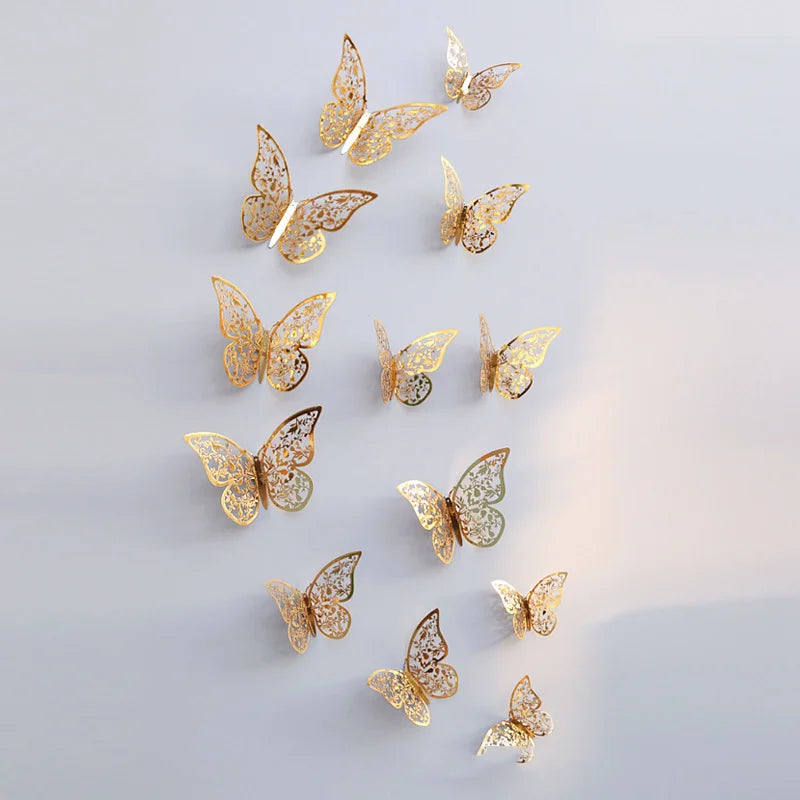 12Pcs 3D Butterfly Wall Stickers – Kids Room & Home Decor Wall Sticker Decals Babs gold3