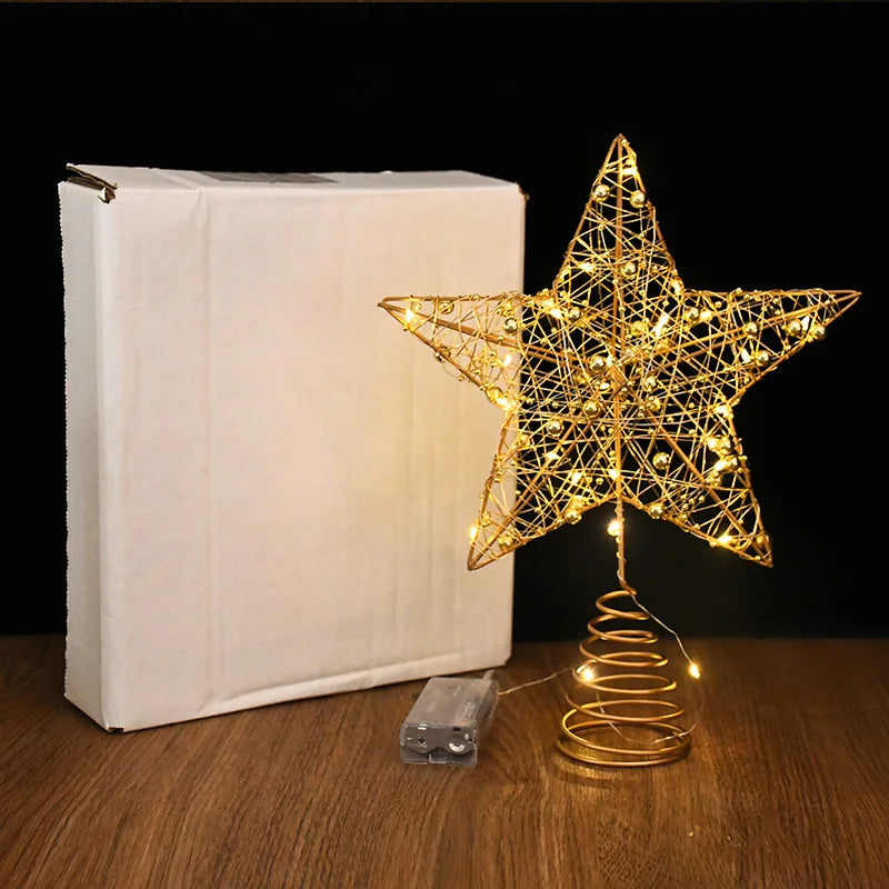 LED Star Christmas Tree Topper – Gold Iron & Pearl Wire Christmas Tree Topper Babs