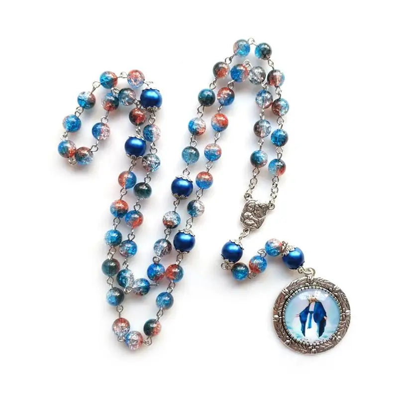 Vintage Virgin Mary Rosary Y-Necklace – Catholic Cross Pendant Religious Pendant Necklace Babs Blue