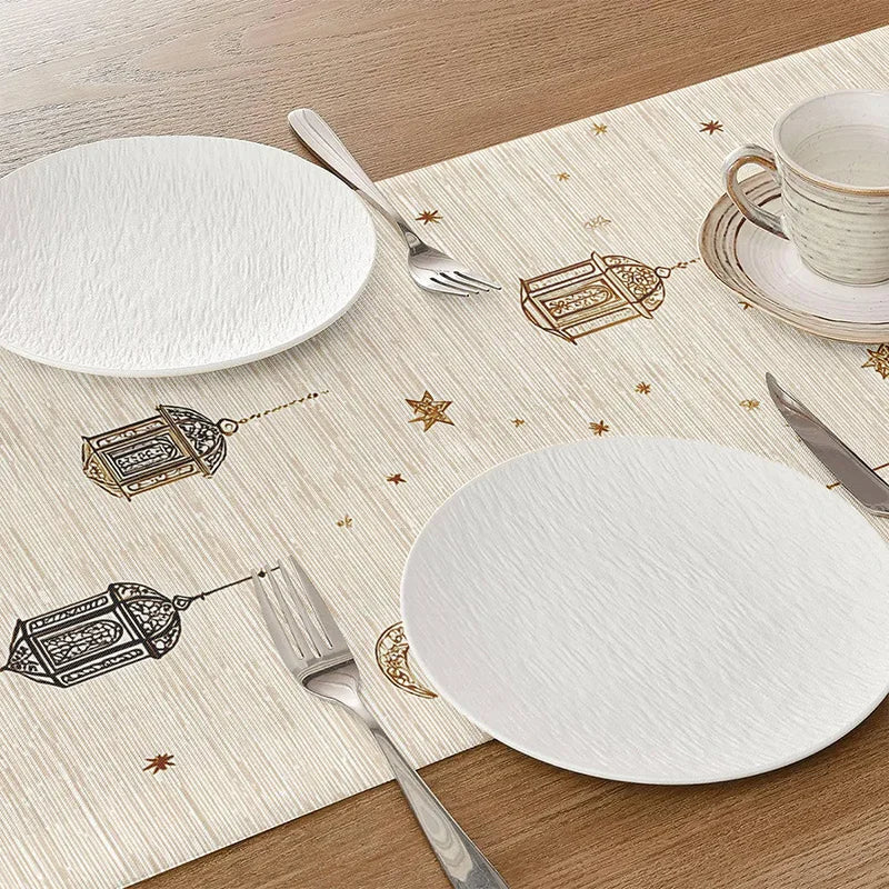 Ramadan Eid Mubarak Table Runner – Lantern & Moon Pattern Holiday Table Runner Babs