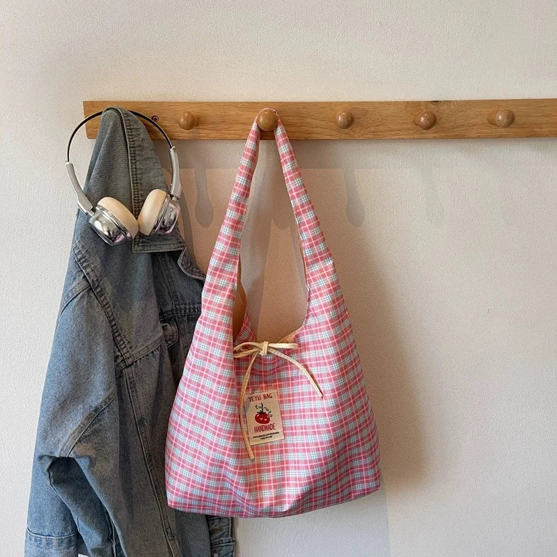 Korean Checkered Shoulder Tote Bag – Women's Casual Vest Bag Shoulder Tote Bag Babs
