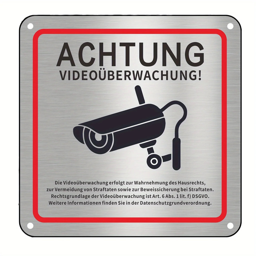 Aluminum Alloy Wall-Mounted Security Camera Sign – German Text Security Camera Sign Babs 1PC