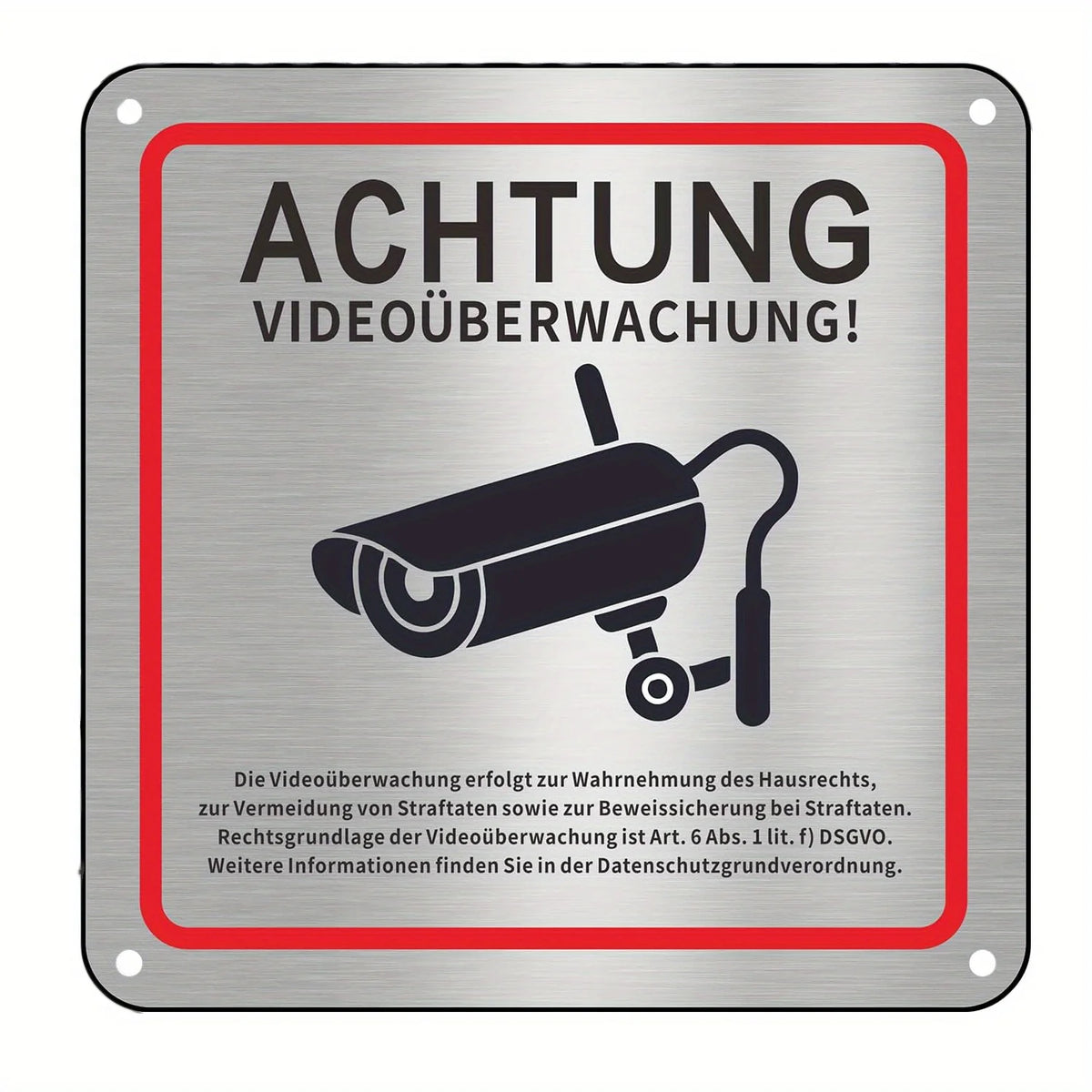 Aluminum Alloy Wall-Mounted Security Camera Sign – German Text Security Camera Sign Babs 1PC