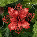 5pcs Glitter Artificial Christmas Flowers – Tree & Home Decor Christmas Floral Picks Babs red 11cm