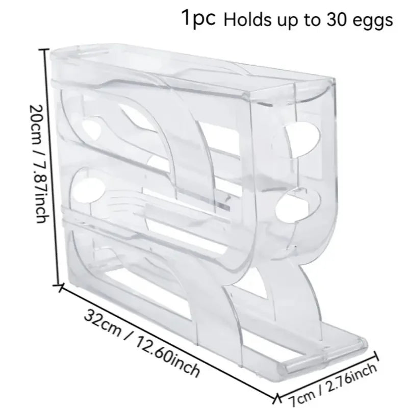 Automatic Rolling Egg Dispenser Tray – 20 or 30 Egg Organizer Egg Storage Organizer Babs 4 Tiers-Transparent