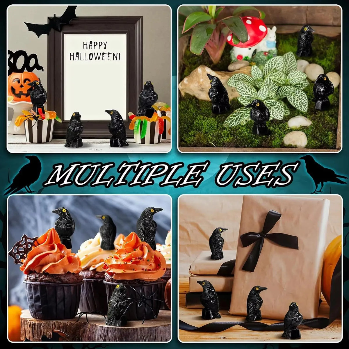 20pcs Glow in the Dark Black Crow Figurines – Halloween Decor Halloween Figurines Babs
