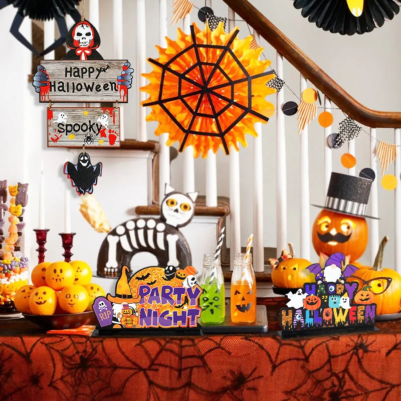 Halloween Wooden Ornaments Pumpkin Ghost Hanging Pendants Halloween Hanging Ornaments Babs