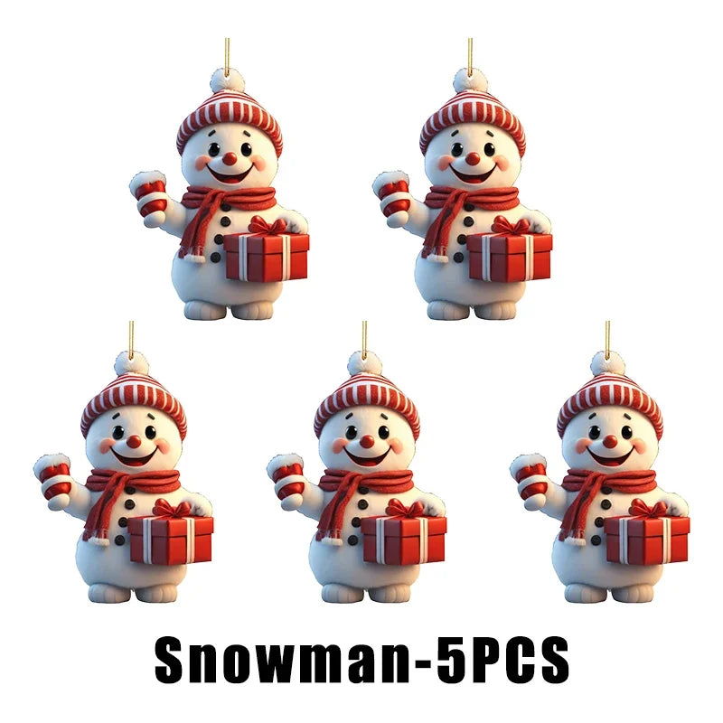 Christmas Hanging Ornaments – Santa & Snowman 2D Cartoon Style Christmas Ornaments Babs Snowman 5PCS