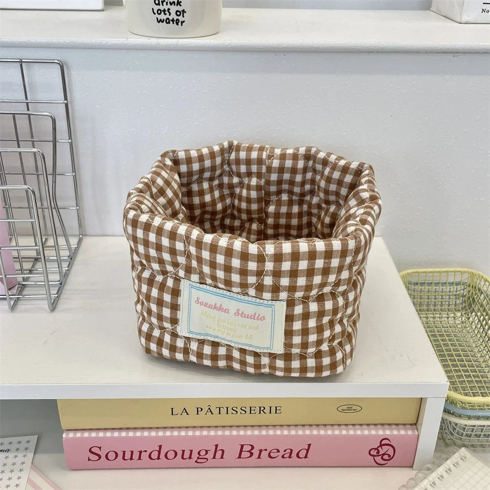 Checkered Heart Foldable Storage Basket | Quilted Organizer Storage Basket Babs Brown