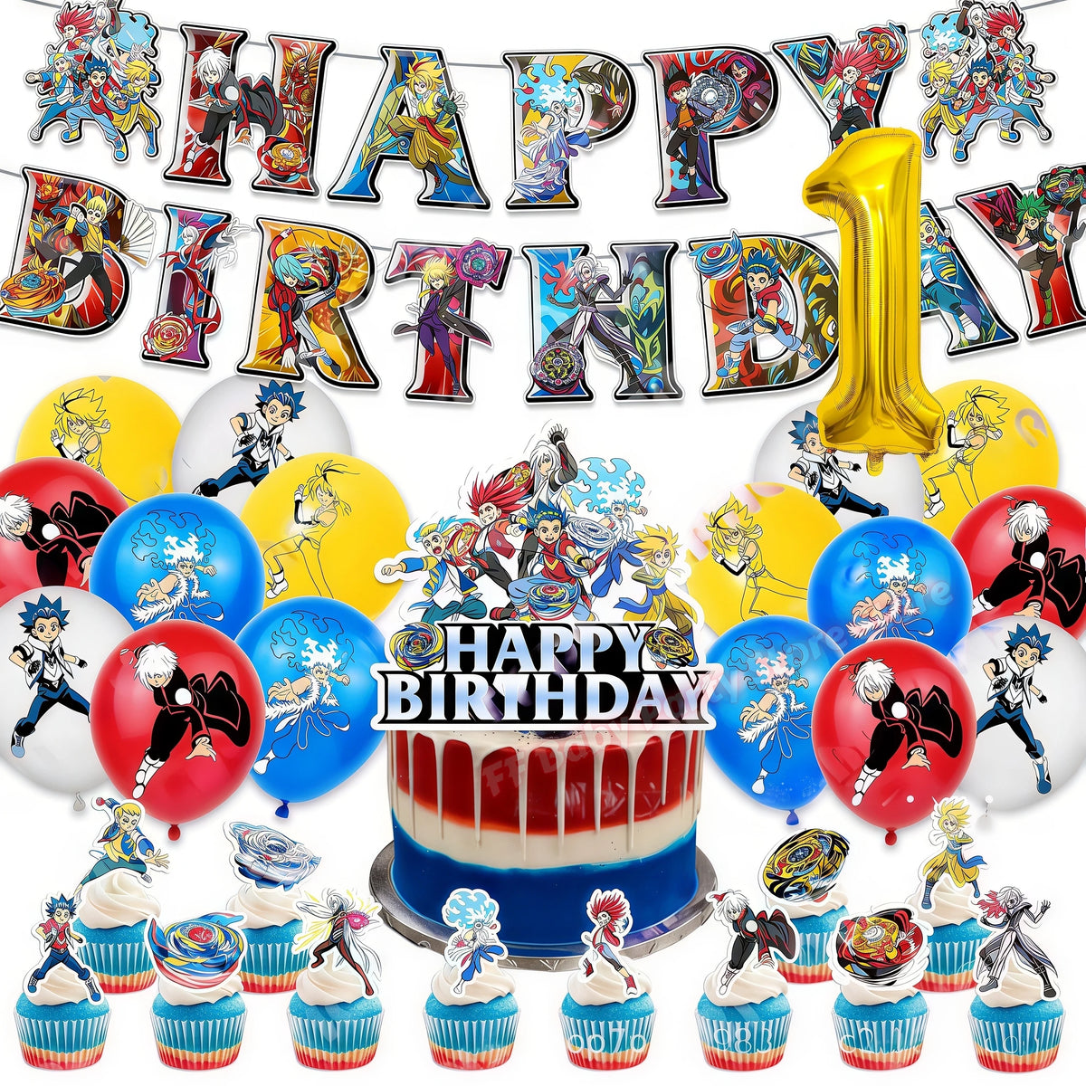 Beyblade & Bakugan Birthday Balloons Banner Party Decorations Party Decorations Set Babs 1set Number1
