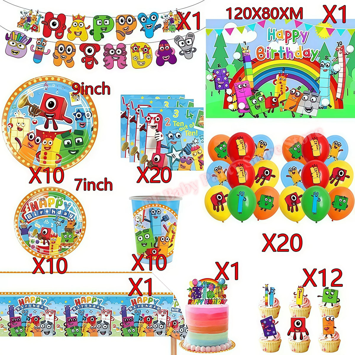 Building Blocks Birthday Party Kit – Plates, Cups, Balloons Party Tableware Kit Babs 86pcs