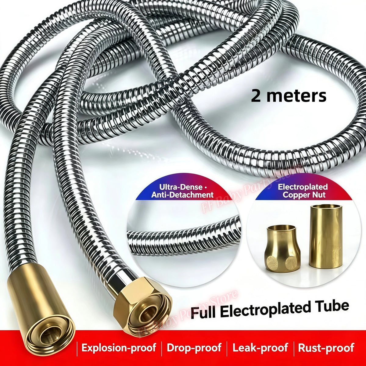 Flexible Stainless Steel Shower Hose – Waterproof Bathroom Pipe Shower Plumbing Hose Babs 2 meters 3
