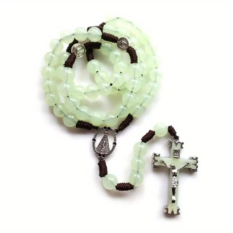Luminous Rosary Bead Necklace – Glow in Dark Cross Pendant Rosary Bead Necklace Babs 1pc