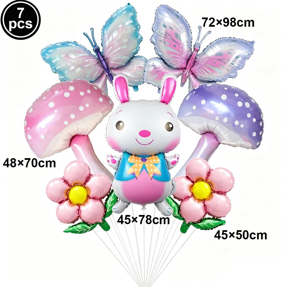Fairy Mushroom Butterfly Rabbit Foil Balloon Set – Party Decor