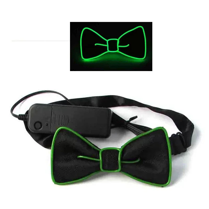 LED Light-Up Suspenders & Bow Tie Glow Party Costume Set LED Costume Accessory Babs Bow tie- dark Green