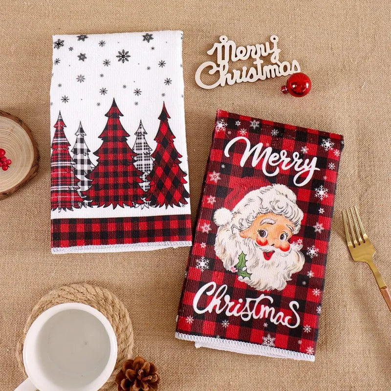 2pcs Christmas Kitchen Dish Towels – Santa Claus Holiday Gift Set Christmas Kitchen Towels Babs