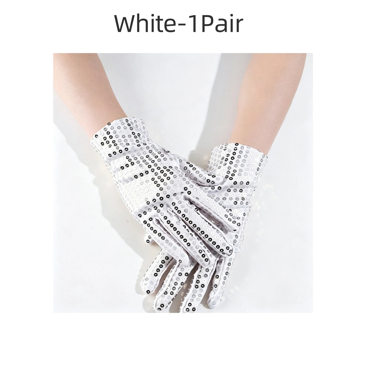 Silver Mesh Glitter Gloves – Stage, Dance, Cosplay & Party Costume Gloves Babs white 1Pair