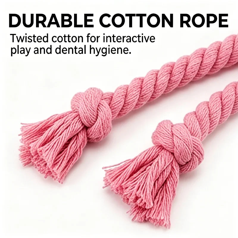 Pink Octopus Squeaky Dog Toy – Cotton Rope Chew & Tug Toy Interactive Dog Toy Babs