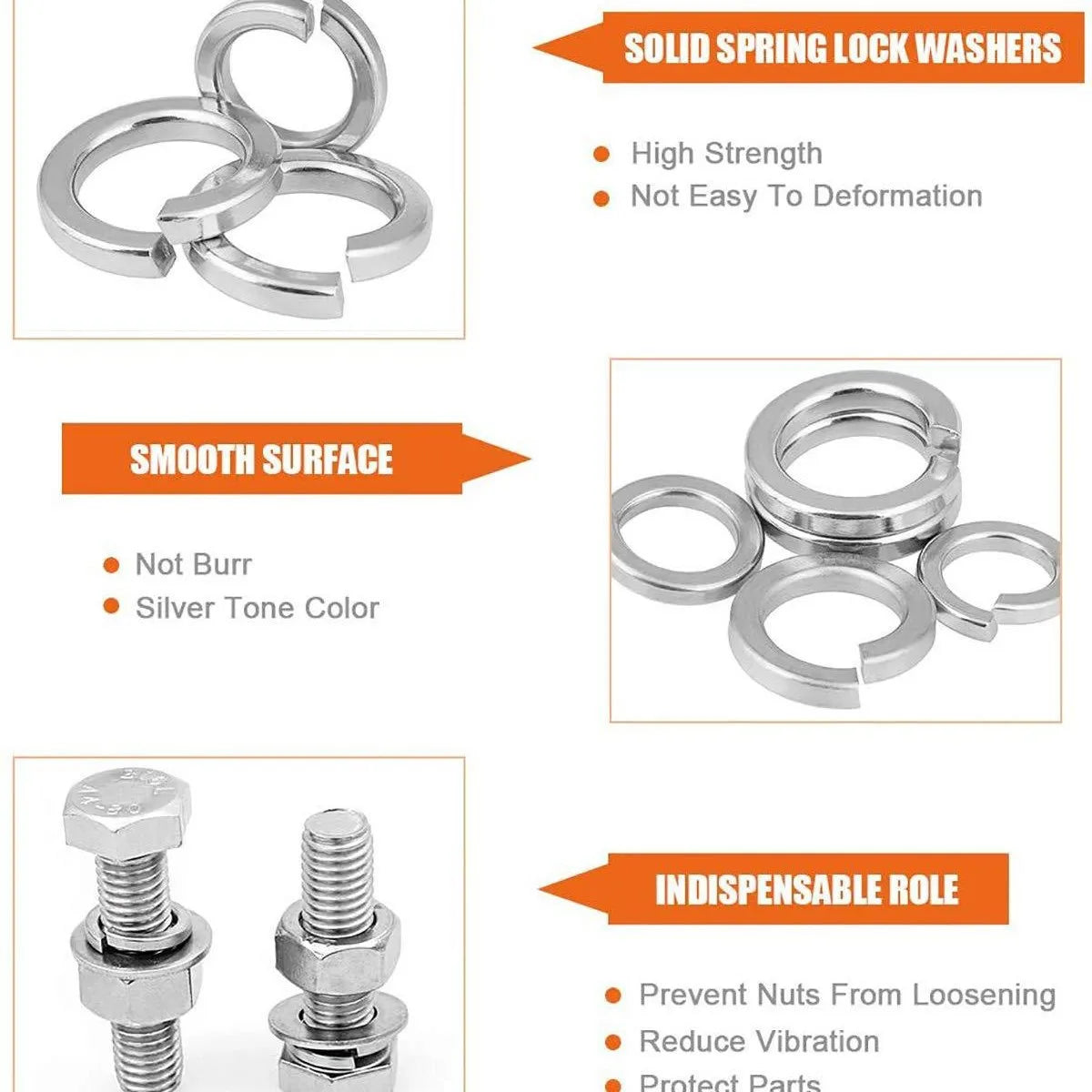 480Pcs 304 Stainless Steel Lock Washers M2–M12 Spring Washer Kit Lock Washer Set Babs