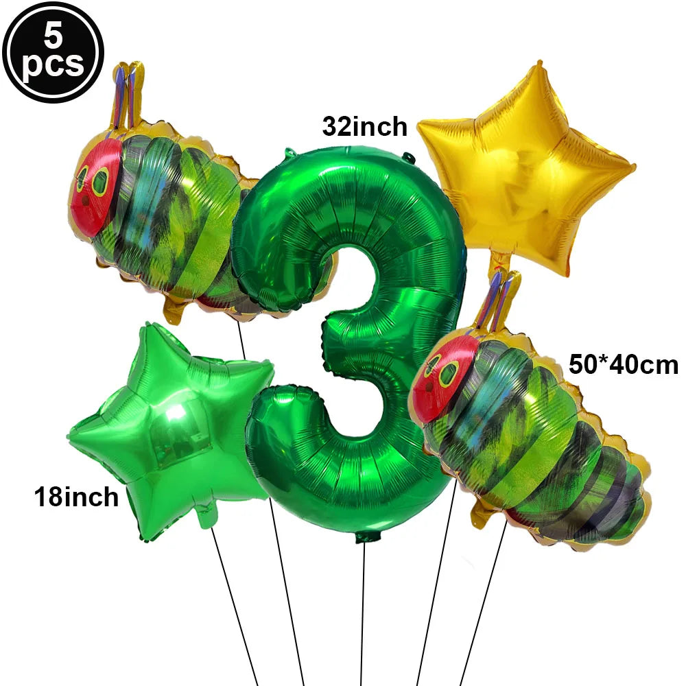 Cartoon Caterpillar Foil Balloon Set – 32" Number Balloons 1–9 Party Foil Balloons Babs AGATE As pictures show