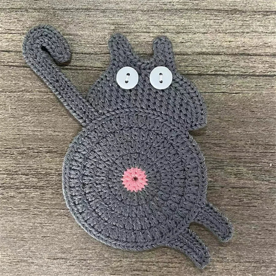 Hand-Crocheted Black Cat Coaster – Wool Cup Insulation Mat Cup Coaster Mat Babs