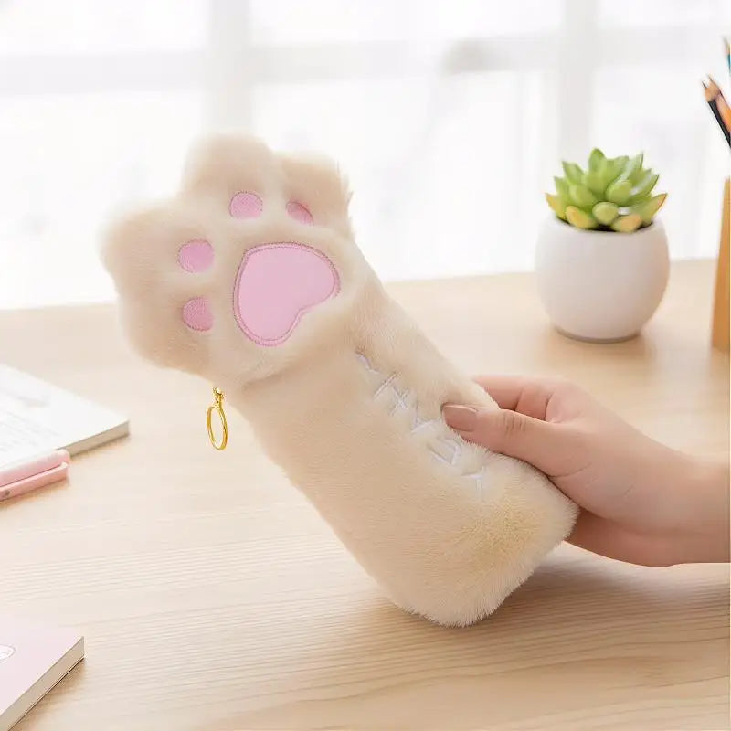 HUXUAN Cat Paw Plush Pencil Case – Large Capacity Pouch Plush Pencil Case Babs