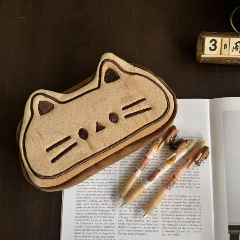 Kawaii Bread Cat Plush Pencil Case – Large Capacity Stationery Bag Plush Pencil Case Babs A2