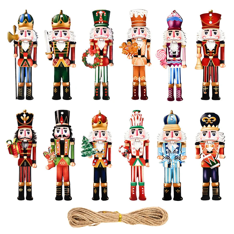 12pcs Christmas Nutcracker Soldier Wooden Tree Ornaments Christmas Tree Ornaments Babs 12pcs with rope