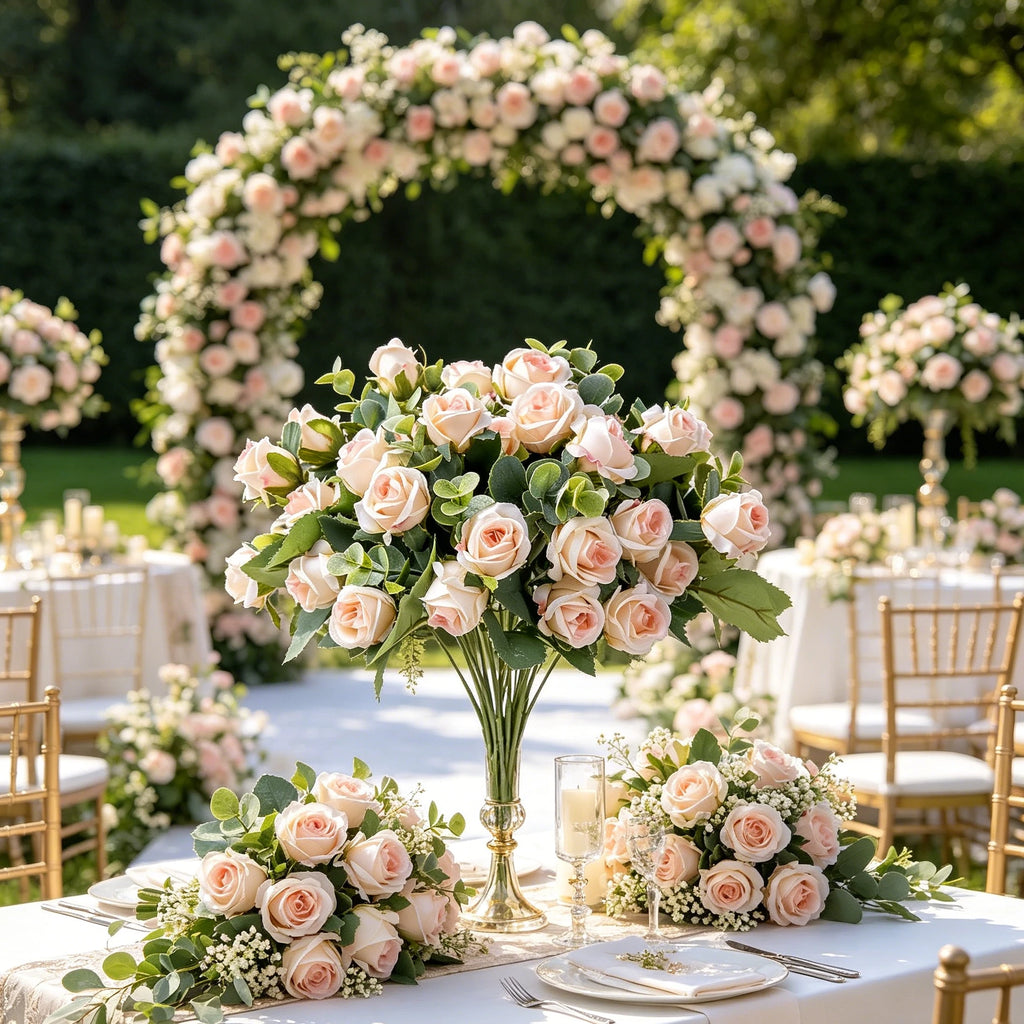 Artificial Silk Rose & Eucalyptus Bouquet – Fake Flowers Decor Artificial Flower Bouquet Babs
