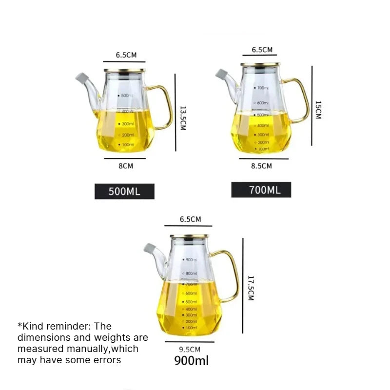 Diamond Glass Oil Bottle with Scale & Lid | 500–900ml Glass Condiment Bottle Babs