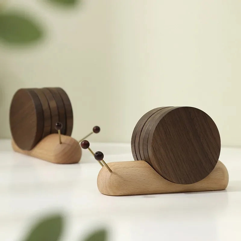 Snail-Shaped Wooden Tea Coaster Set – Heat Insulation Cup Mat Wooden Tea Coaster Babs