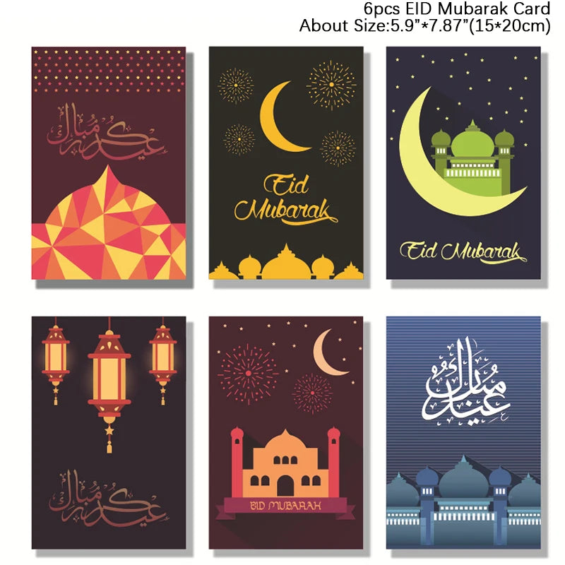 6pcs Eid Mubarak Greeting Cards with Envelopes – Ramadan Set Greeting Card Set Babs Set3