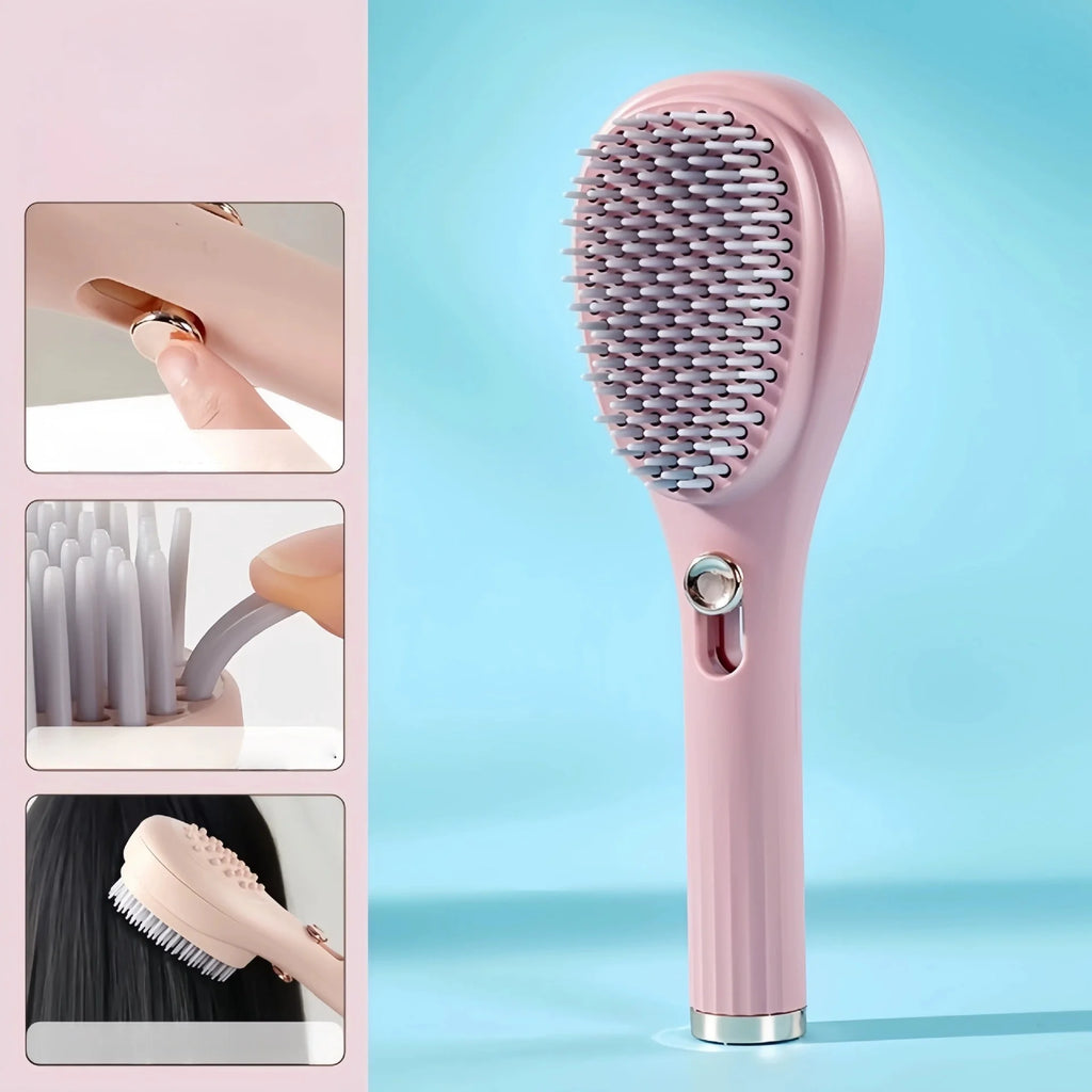 Self-Cleaning Retractable Hair Brush – Anti-Static Massage Self-Cleaning Hair Brush Babs